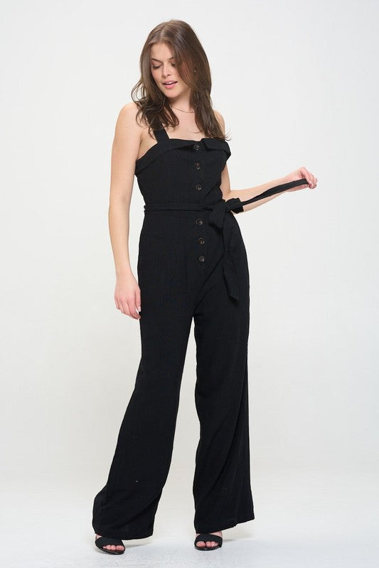 JADE BY JANE SLEEVELESS ADJUSTABLE STRAP BUTTON DOWN JUMPSUIT IN 2 COLORS