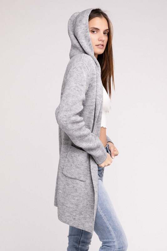 Zenana Hooded Open Front Tunic Cardigan Sweater in 4 Colors