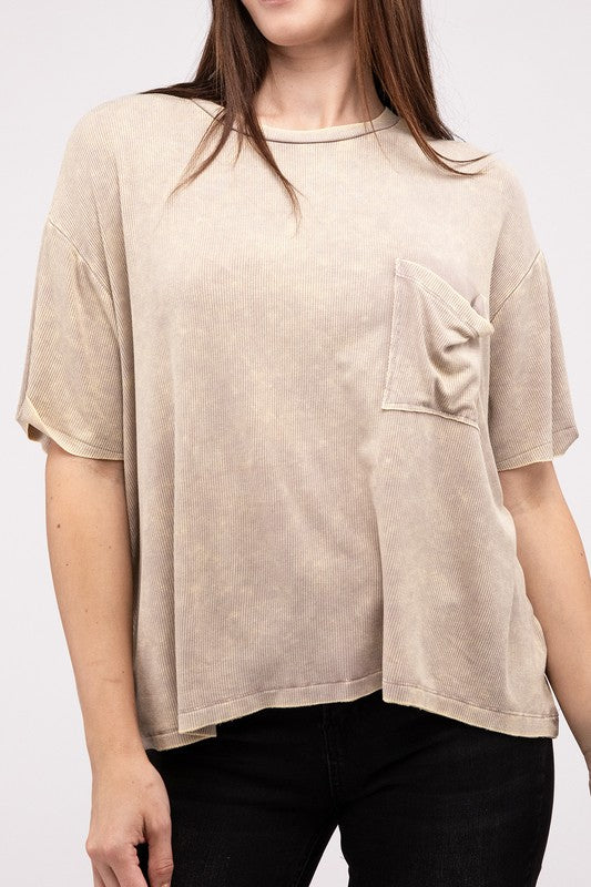 Zenana Washed Oversized Ribbed Crew Neck T-Shirt in 4 Colors