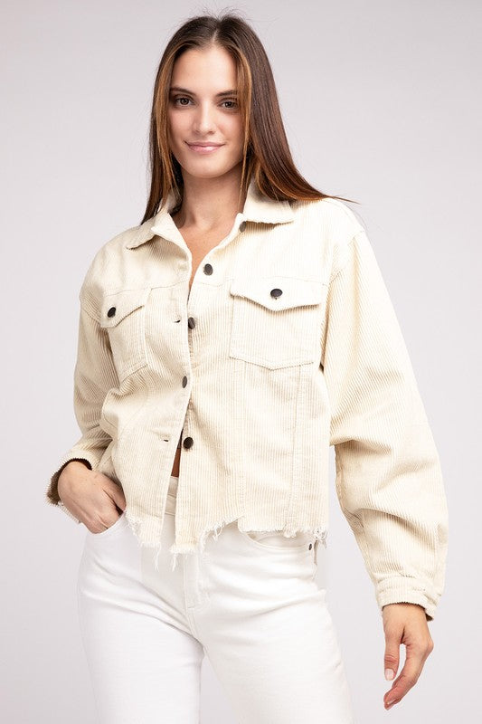 POL Oversized Ribbed Raw Hem Shirt Jacket in 3 Colors