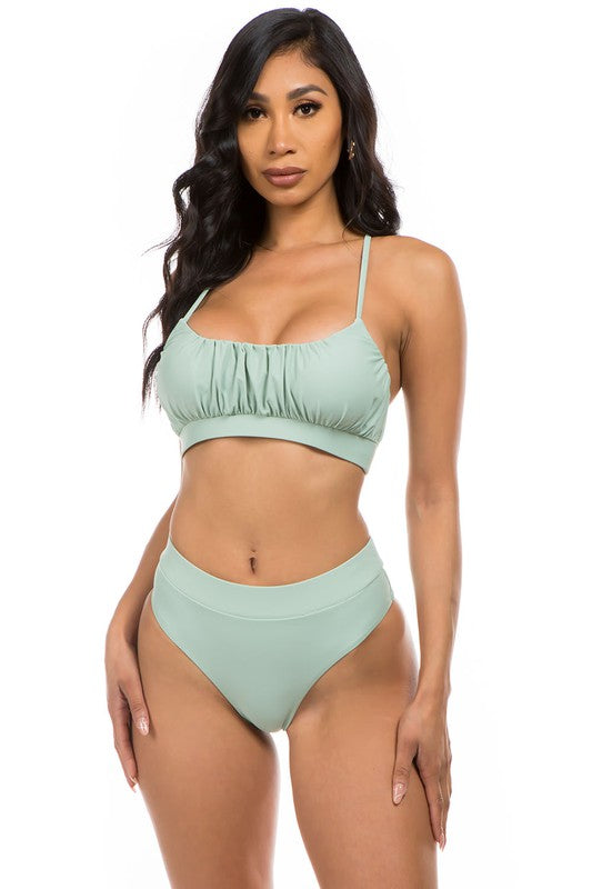 Mermaid Swimwear Two-Piece High Waist Ruched Swimsuit in 4 Colors