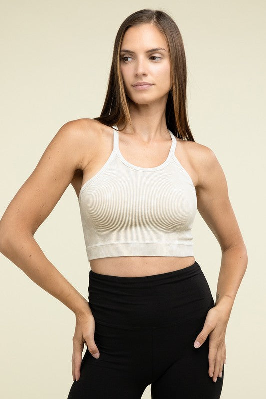 Zenana Vintage Washed Ribbed Seamless Cropped Cami Tank Top in 3 Colors