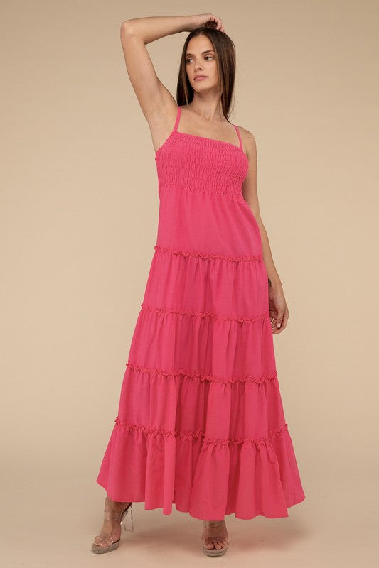 Zenana Woven Smocked Tiered Cami Maxi Dress in 3 Colors