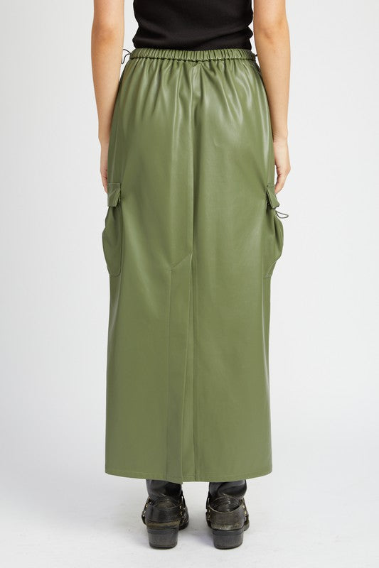 EMORY PARK PU LEATHER CARGO MAXI SKIRT