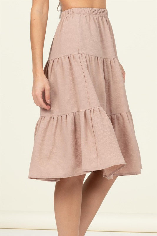 HYFVE Pull-On Tiered A-Line Midi Skirt in 4 Colors