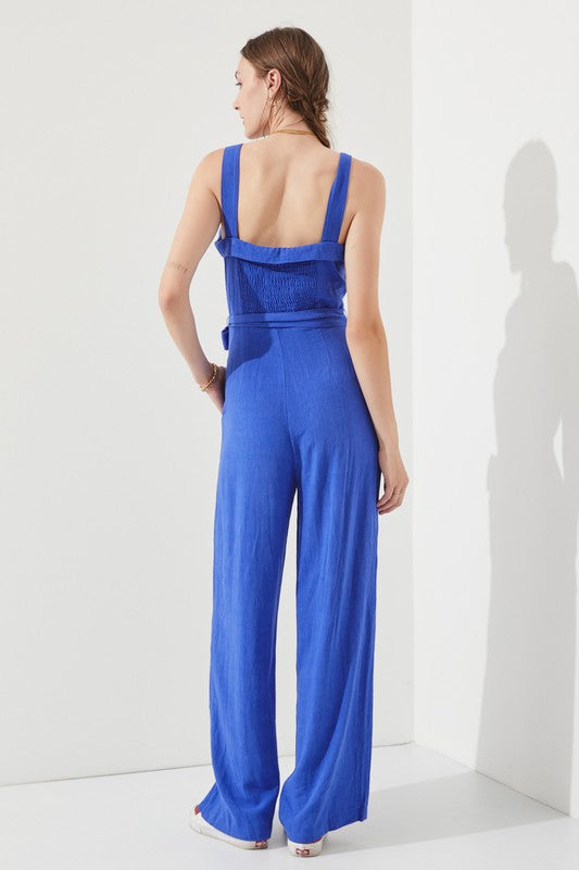 JADE BY JANE SLEEVELESS ADJUSTABLE STRAP BUTTON DOWN JUMPSUIT IN 2 COLORS