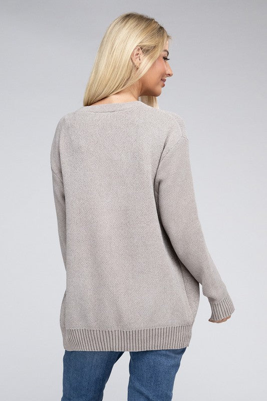 Zenana Melange Open Front Cardigan Sweater with Pockets in 4 Colors