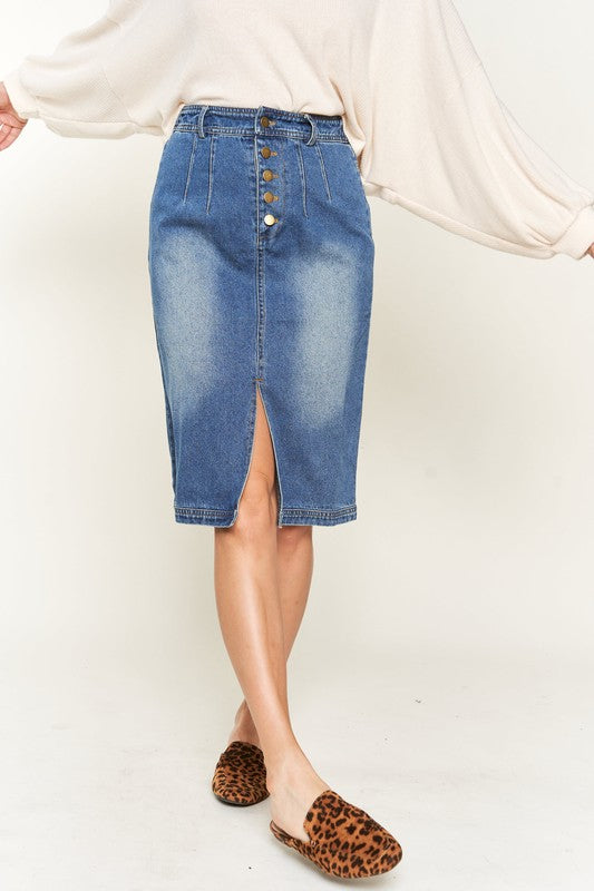 Jade By Jane Button Front Denim Midi Skirt