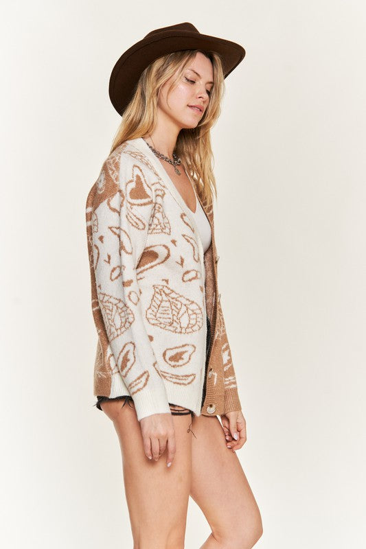 Jade By Jane Color Block Heart Paisley Cardigan