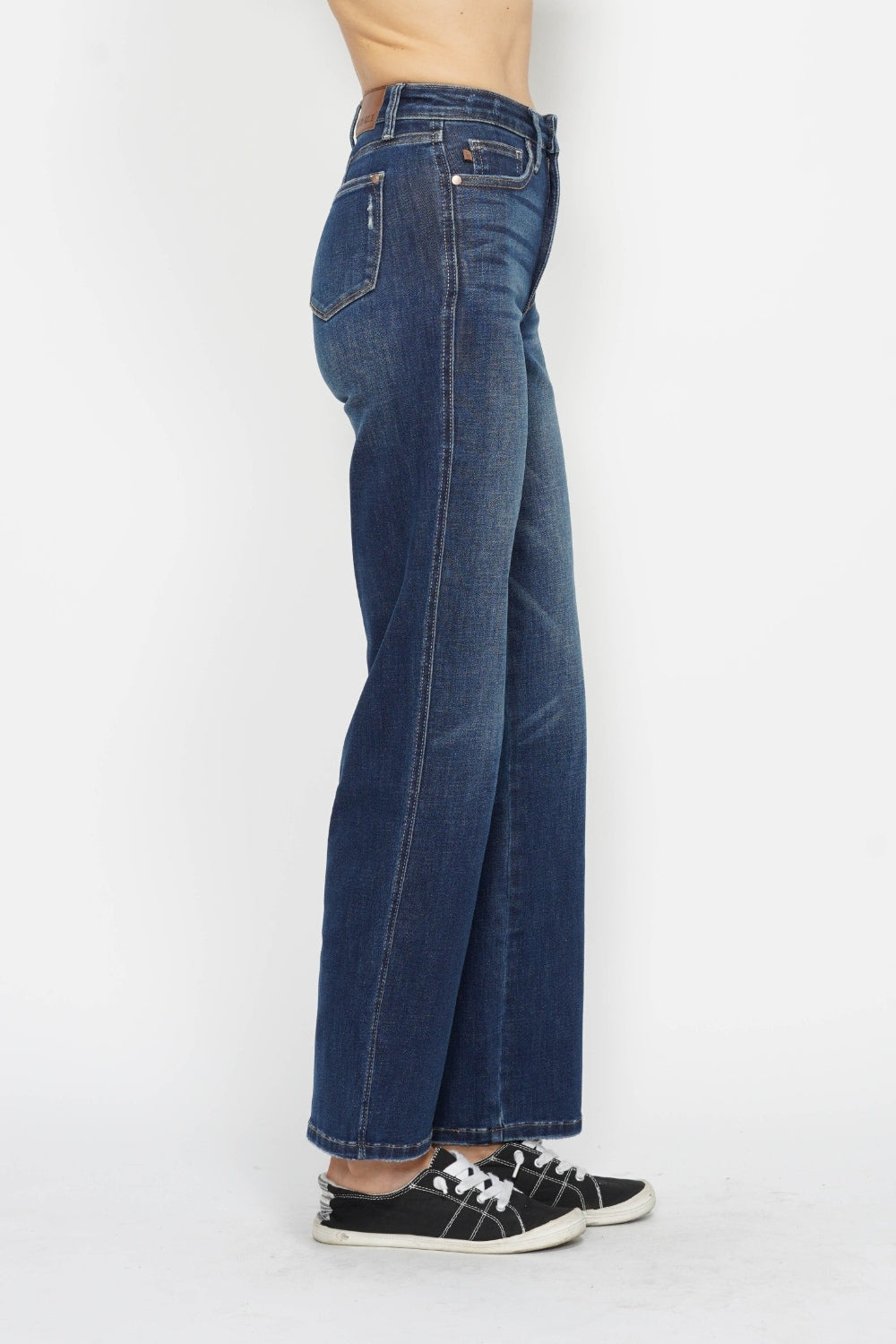 Judy Blue Full Size Tummy Control High Rise Straight Leg Jeans in Dark Wash Blue