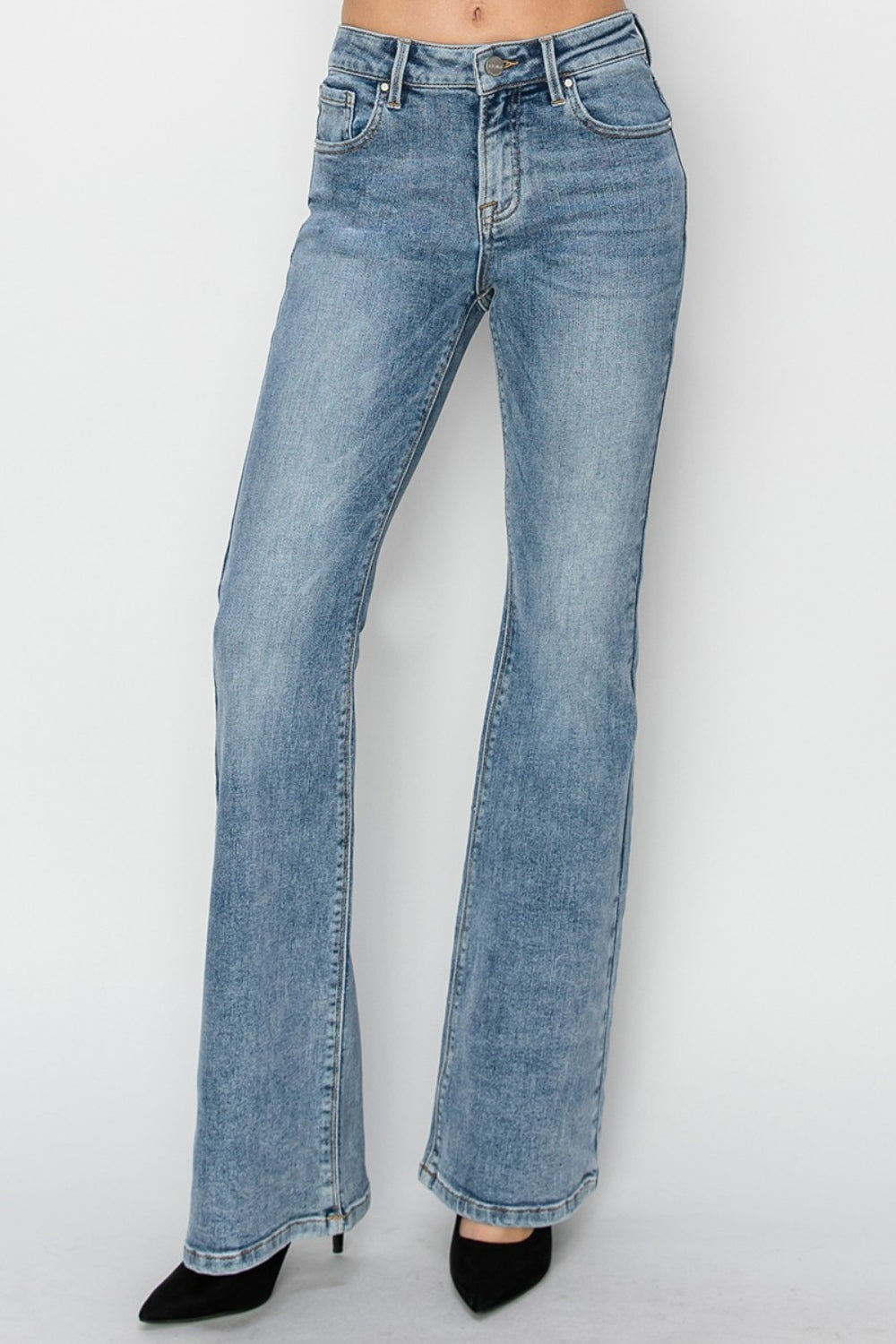 RISEN Full Size Mid Rise Bootcut Jeans in Medium Wash Blue