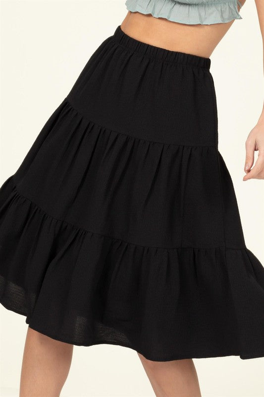 HYFVE Pull-On Tiered A-Line Midi Skirt in 4 Colors