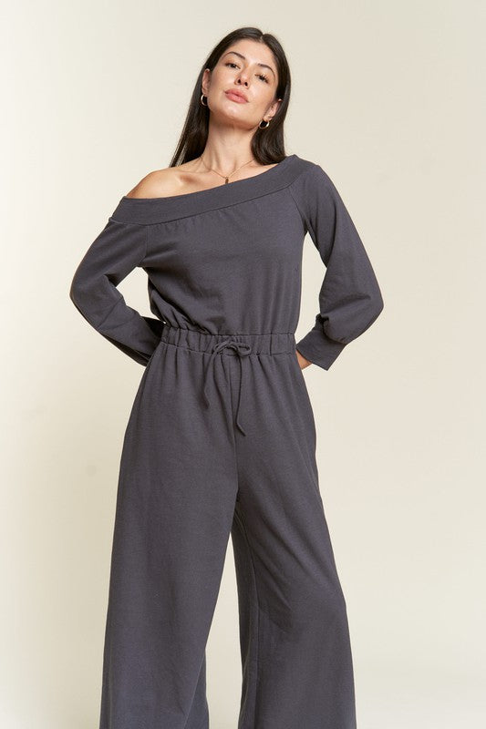 Jade by Jane One Shoulder Cotton Terry Knit Jumpsuit