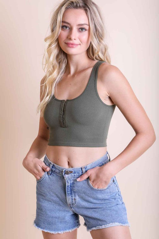 Leto Accessories Hook Eye Front Ribbed Brami Cropped Cami Top