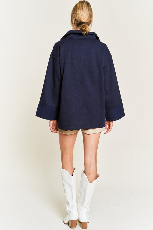 Jade By Jane High Collar Oversized Knit Top in Navy