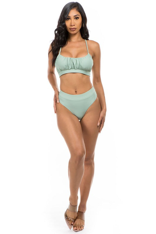 Mermaid Swimwear Two-Piece High Waist Ruched Swimsuit in 4 Colors