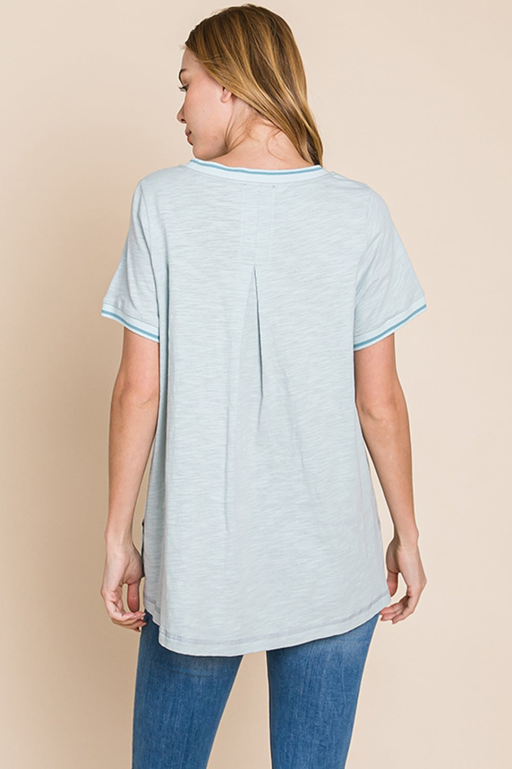 Cotton Bleu Contrasting Trim Oversized T-Shirt in Seafoam