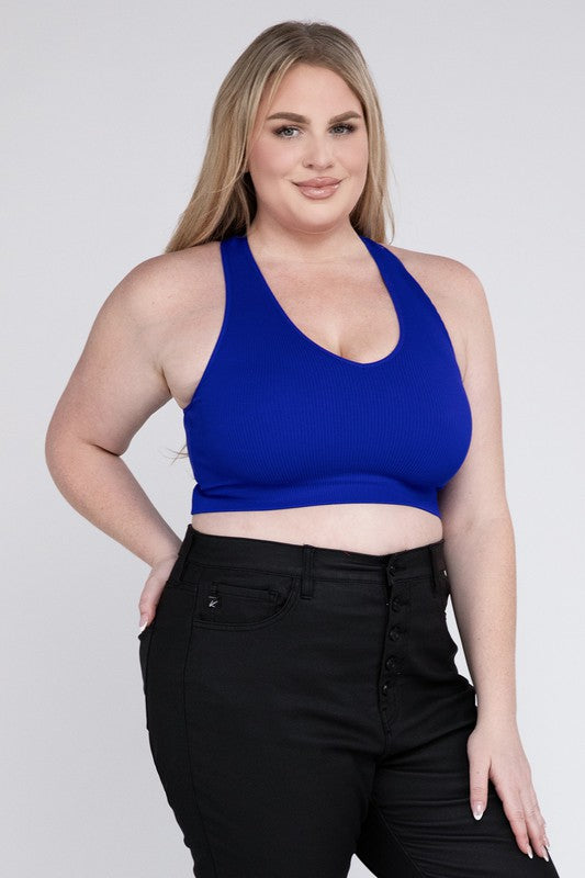 Zenana Plus Ribbed Racerback Cropped Tank Top