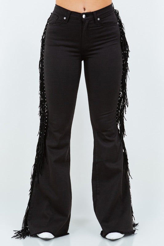 GJG Denim Texas Sun Bell Bottom Jeans with Fringe