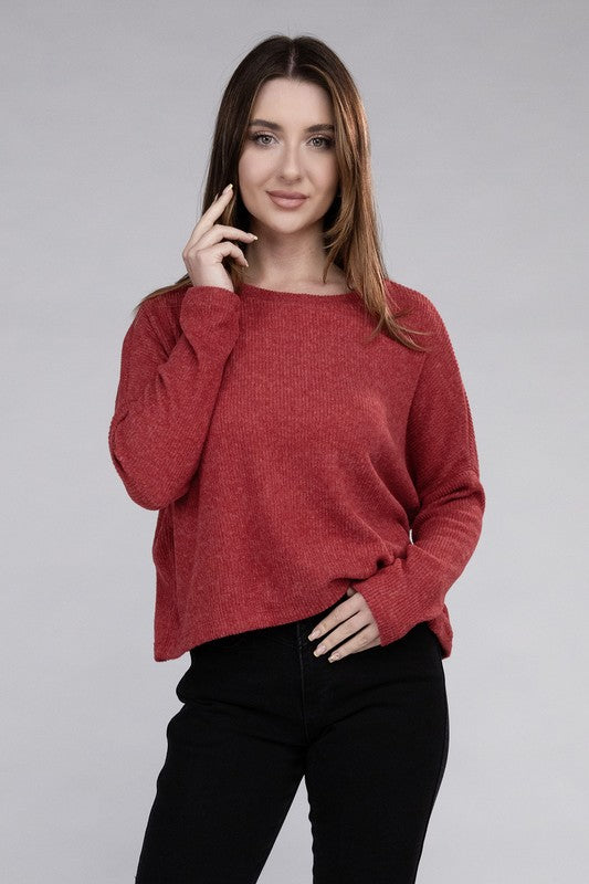 Zenana Soft Ribbed Knit Round Neck Cropped Sweater in 5 Colors