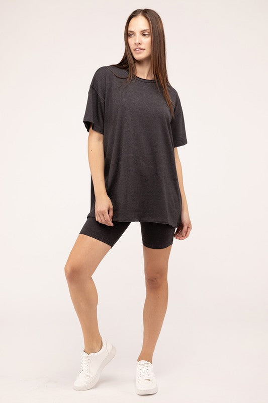 Zenana Cotton Short Sleeve Tee & Biker Shorts Set