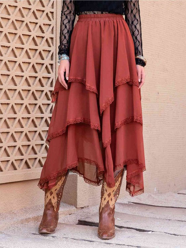 ClaudiaG Collection Fully Tiered Midi Skirt in 3 Colors