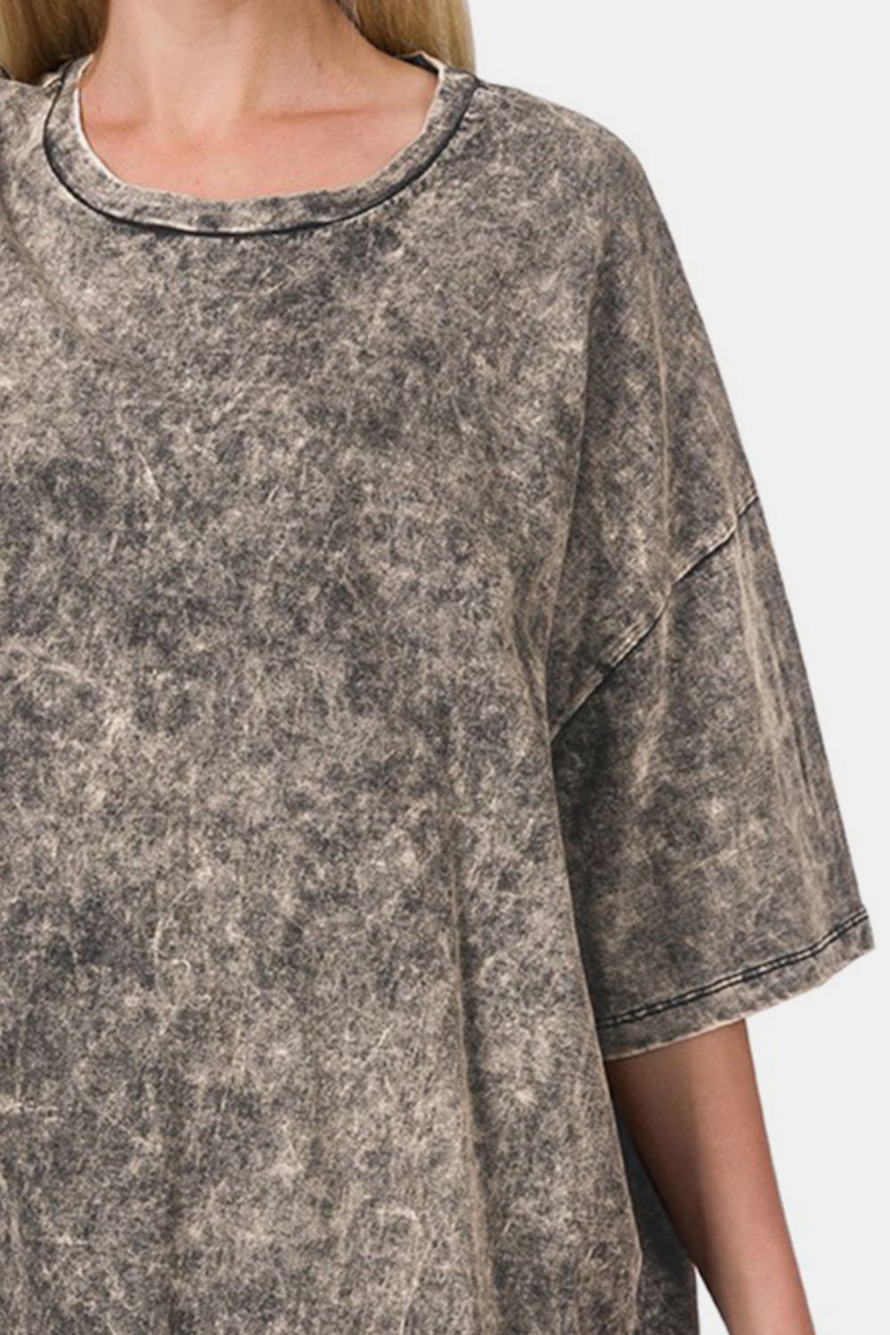 Zenana Cotton Oversized Tee in Washed Ash Black