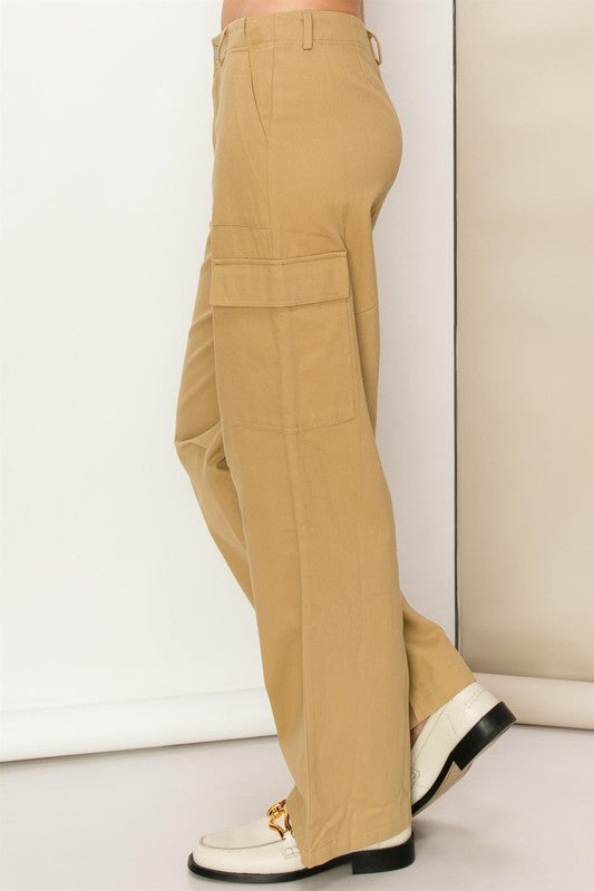 HYFVE Woven Cotton High Waist Cargo Pants in Khaki or Sage in 2 Colors