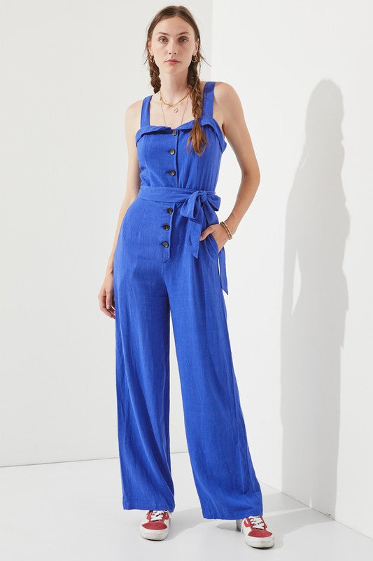 JADE BY JANE SLEEVELESS ADJUSTABLE STRAP BUTTON DOWN JUMPSUIT IN 2 COLORS