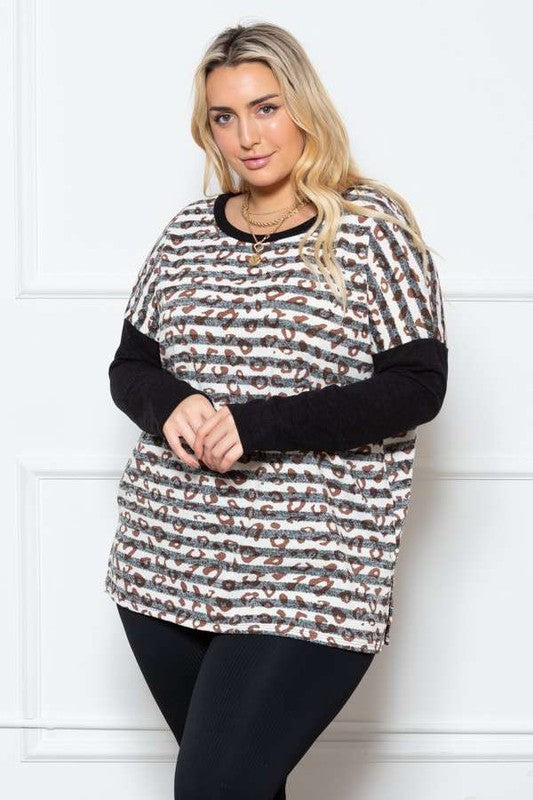 STRIPED ANIMAL PRINT LONG SLEEVE