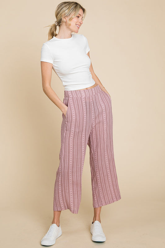 Cotton Bleu Striped Pull-On Cotton Wide Leg Capri Pants