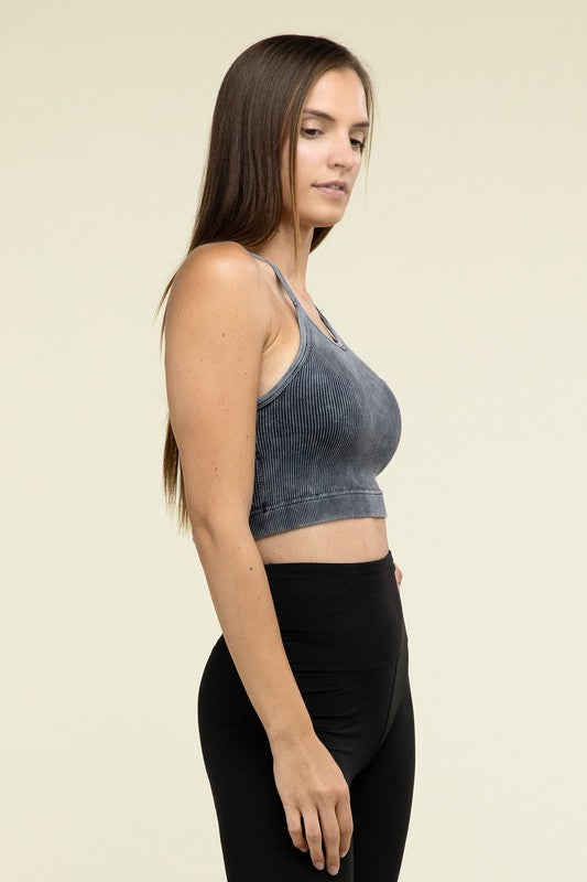 Zenana Vintage Washed Ribbed Seamless Cropped Cami Tank Top in 3 Colors