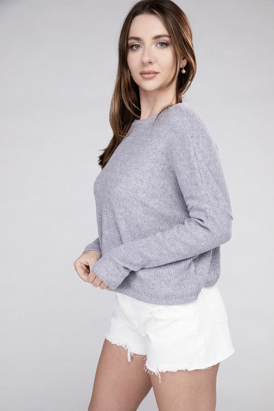 Zenana Soft Ribbed Knit Round Neck Cropped Sweater in 5 Colors