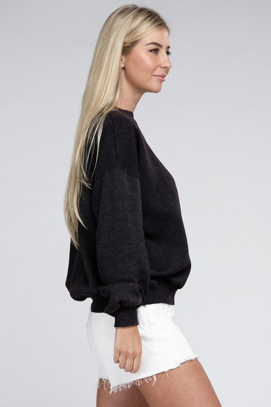 Zenana Acid Wash Oversized Fleece Sweatshirt in Ash Black