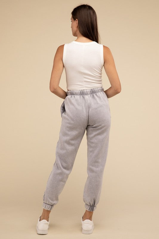 Zenana Acid Wash Fleece Sweatpants in 3 Colors