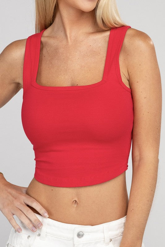 Zenana Cotton Square Neck Brami / Cropped Cami Tank Top in 6 Colors