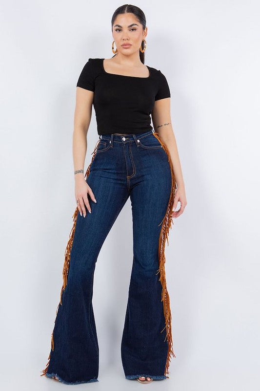 Fringe Bell Bottom in Dark Blue