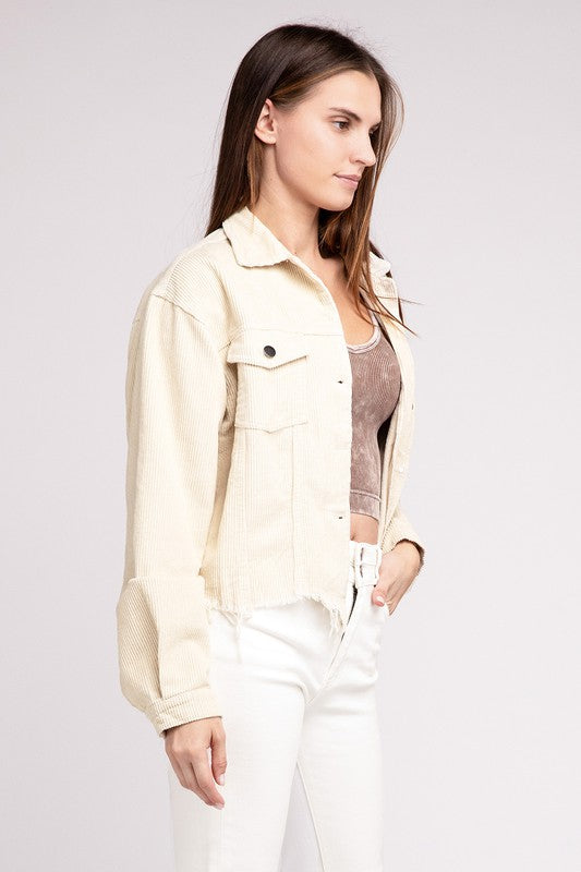 POL Oversized Ribbed Raw Hem Shirt Jacket in 3 Colors