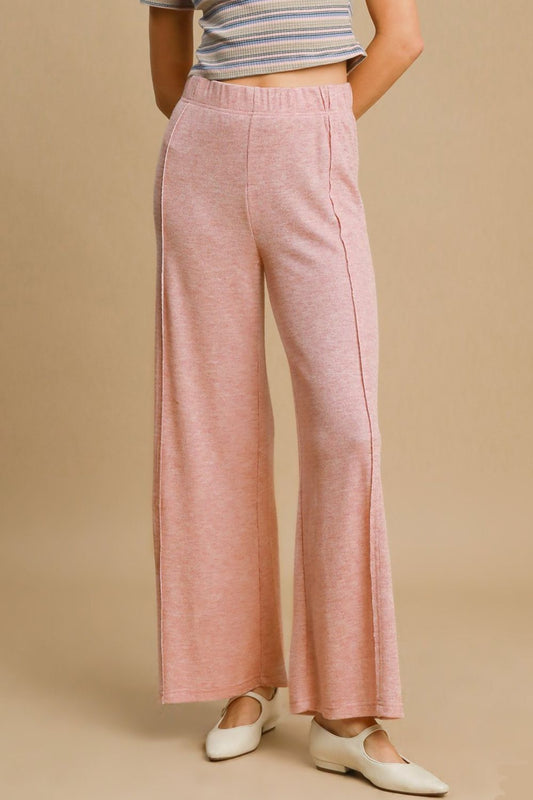 Umgee Elastic Waist Wide Leg Knit Pants in Dusty Heather Pink NWT