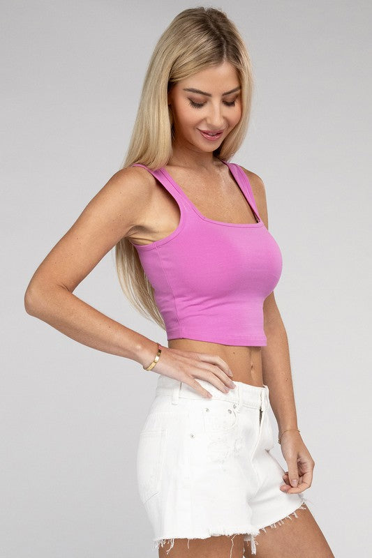 Zenana Cotton Square Neck Brami / Cropped Cami Tank Top in 6 Colors