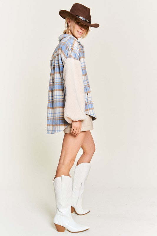 Jade By Jane Multi Plaid Fuzzy Sleeve Jacket