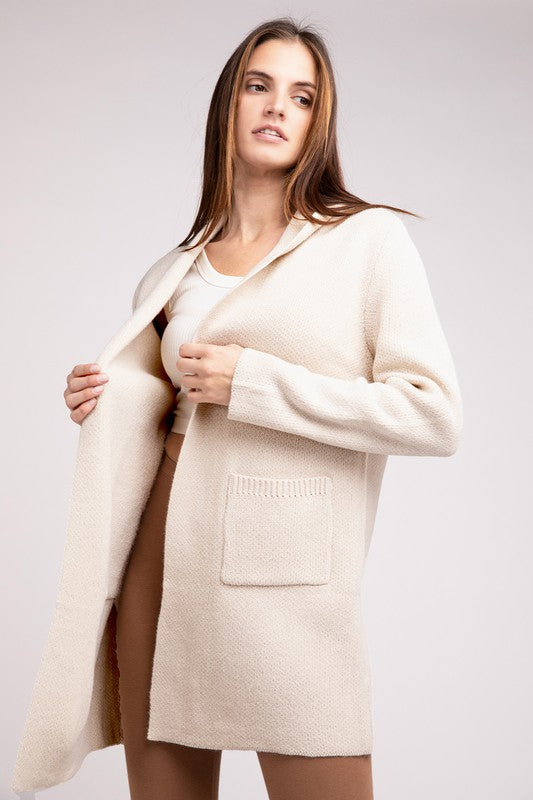 Zenana Hooded Open Front Tunic Cardigan Sweater in 4 Colors