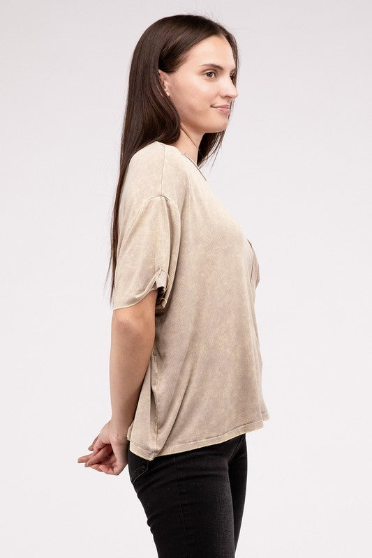 Zenana Washed Oversized Ribbed Crew Neck T-Shirt in 4 Colors