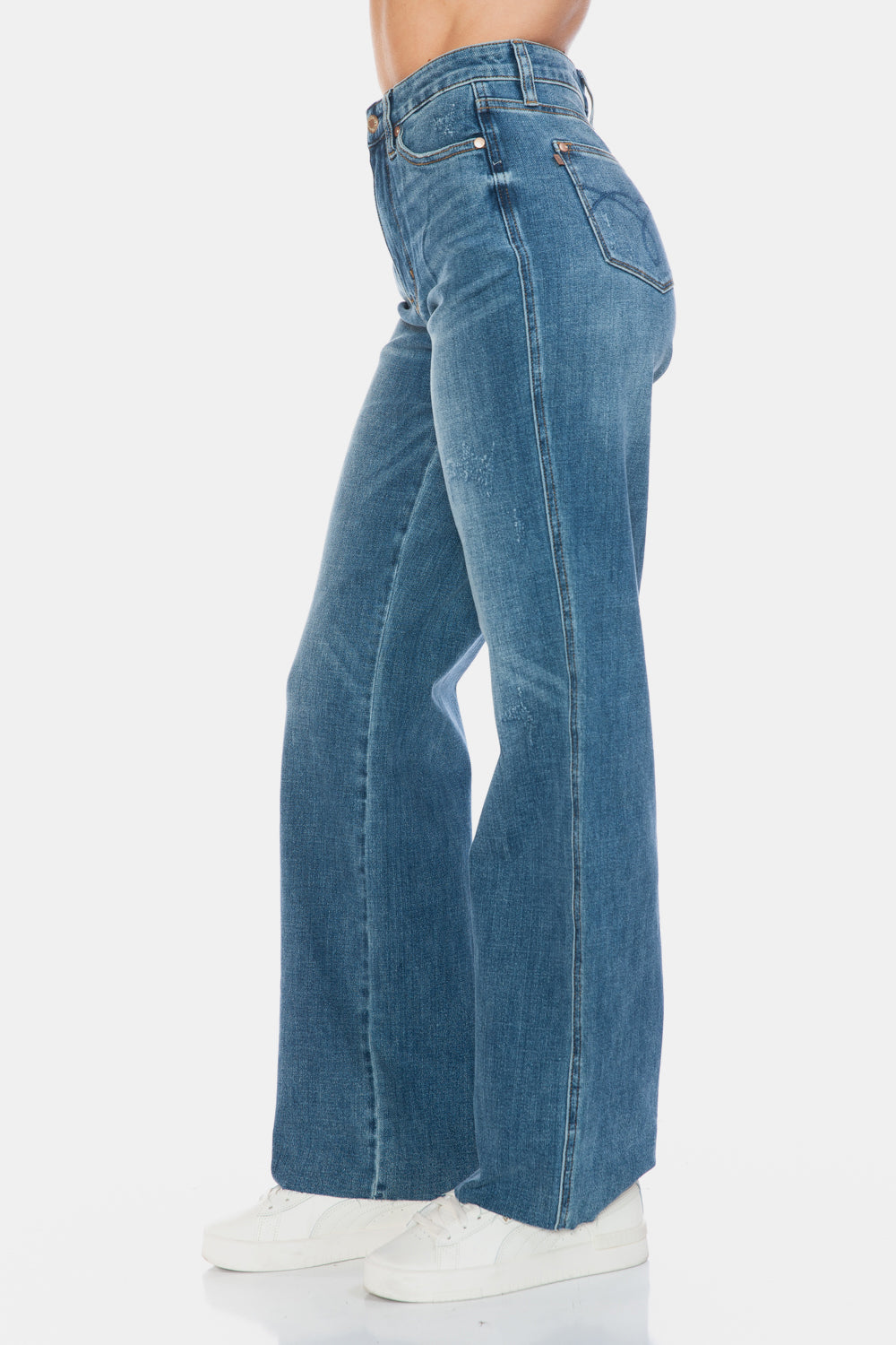 Judy Blue Full Size Tummy Control Raw Hem Straight Leg Jeans in Medium Wash Blue NWT