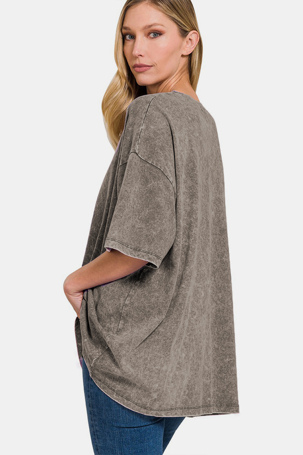 Zenana Cotton Oversized Tee in Washed Ash Black