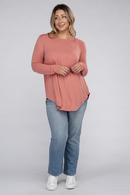 Zenana Plus Size Long Sleeve Round Hem Jersey Tunic T-Shirt