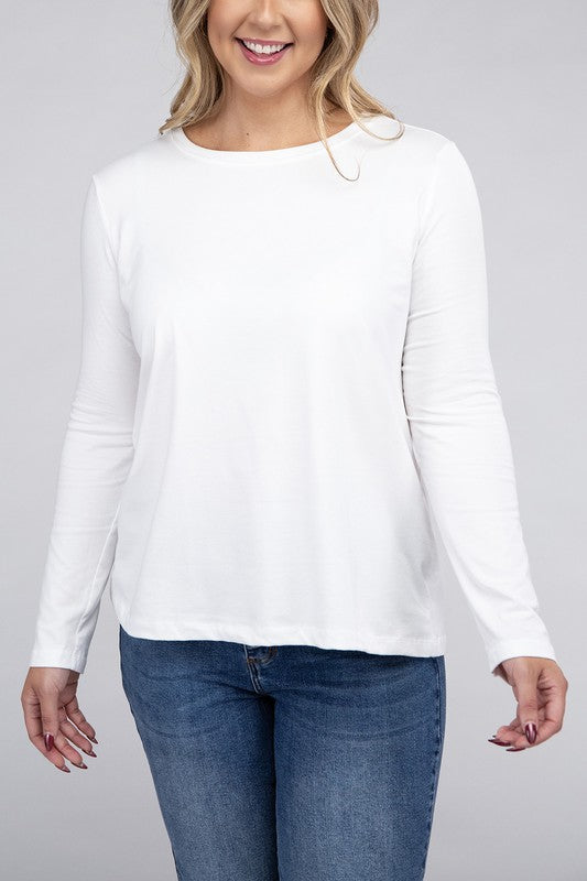 Zenana Plus Cotton Crew Neck Long Sleeve T-Shirt in 3 Colors