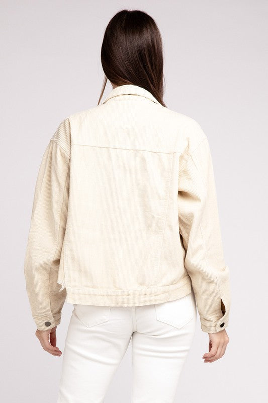 POL Oversized Ribbed Raw Hem Shirt Jacket in 3 Colors