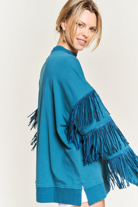 Jade By Jane Silver Studded Fringed Sleeve Top in 2 Colors