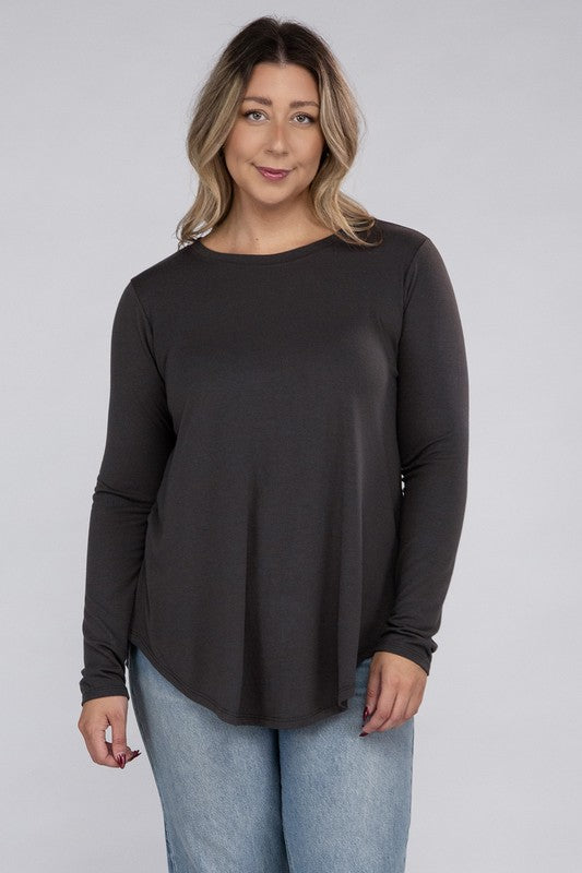 Zenana Plus Size Long Sleeve Round Hem Jersey Tunic T-Shirt